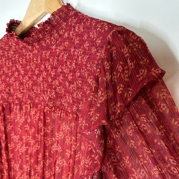 FREE People Roma Floral Chiffon Smocked Puff-Sleeve Blouse XS - Picture 5 of 8